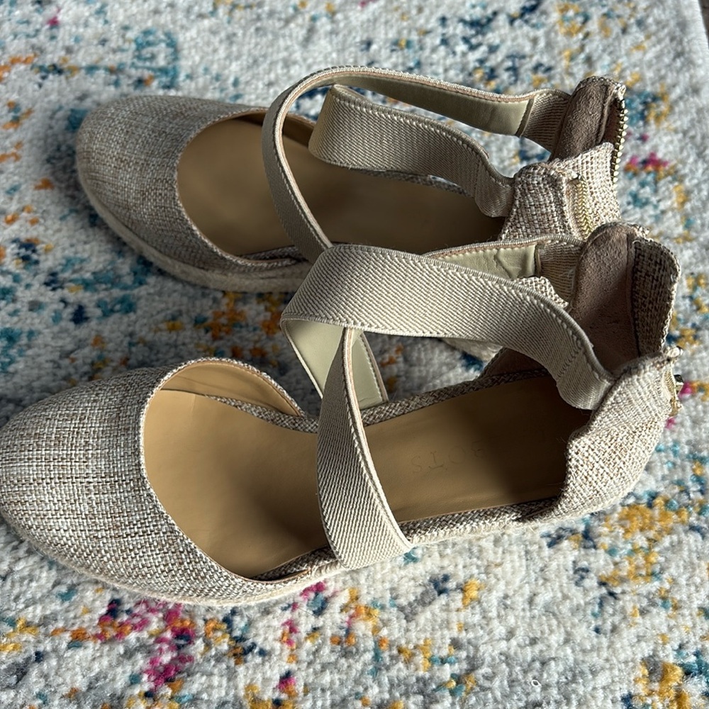 Talbots Platform Wedge Heels Crossover Closed Toe Linen Espadrille Women’s 6